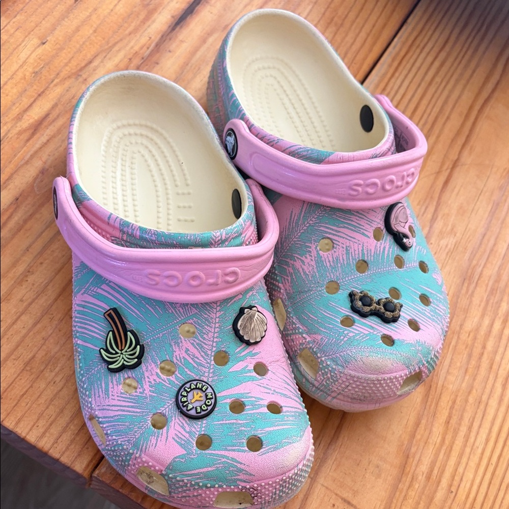 CROCS Kids' Tropical Pink and Green Clogs